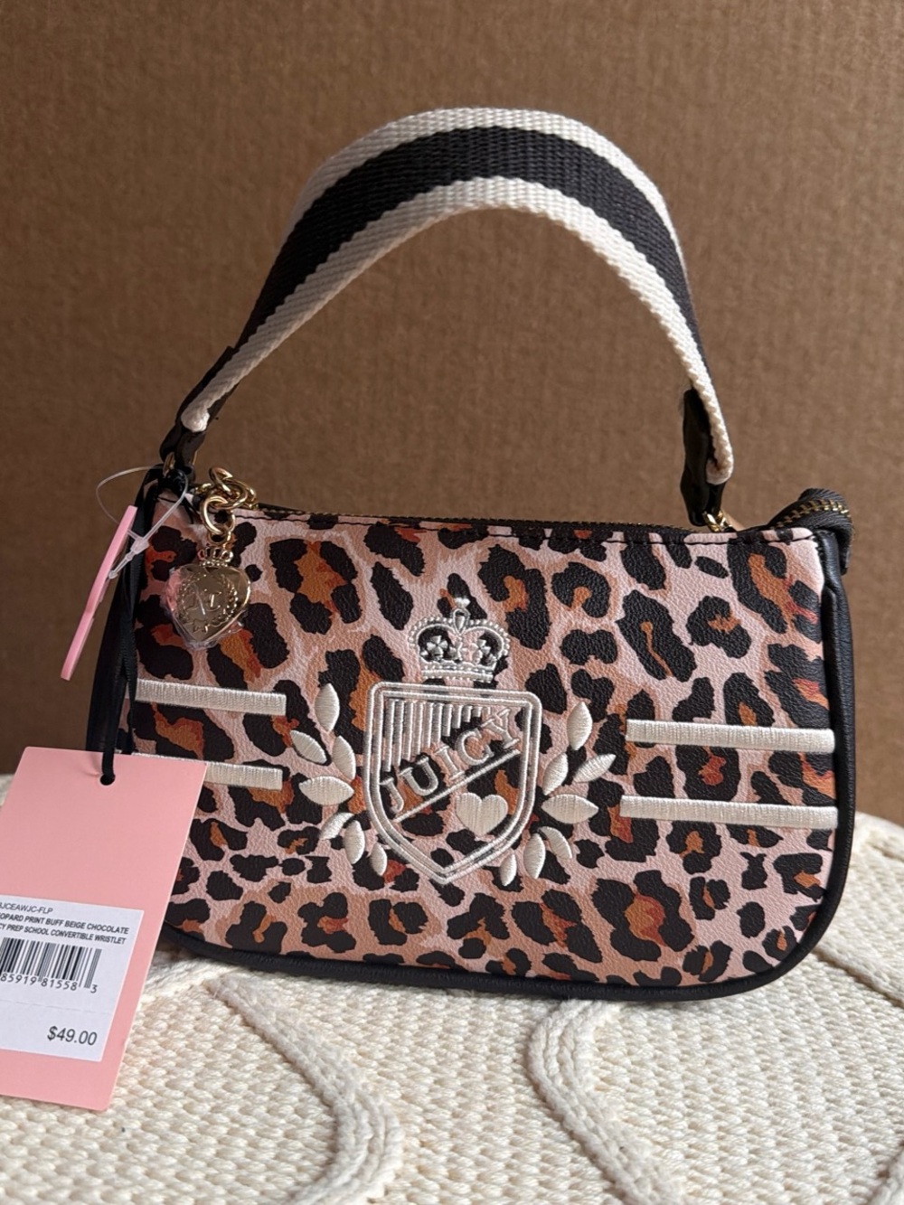 Juicy Couture Pink Leopard Mini Top-Handle Bag with Embroidered Crest